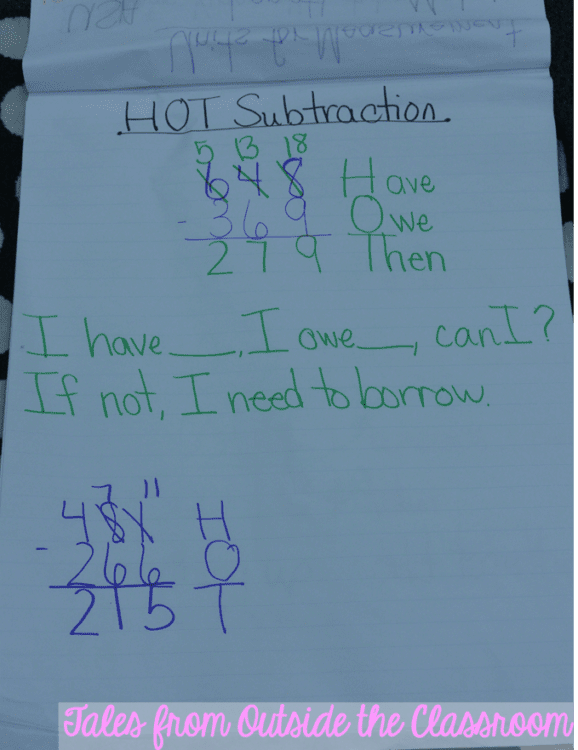 HOT subtraction- a strategy for recognizing when to regroup in subtraction
