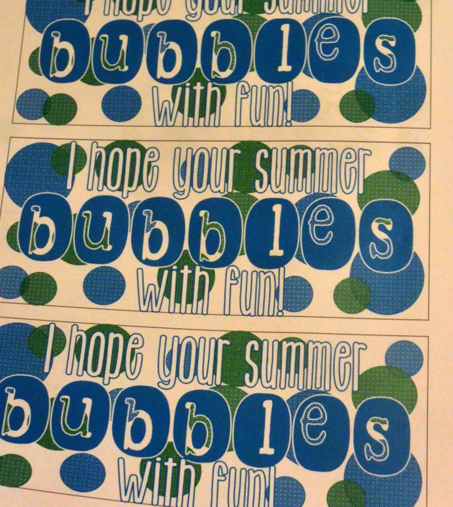 Tag for bubbles bottles for the end of the school year