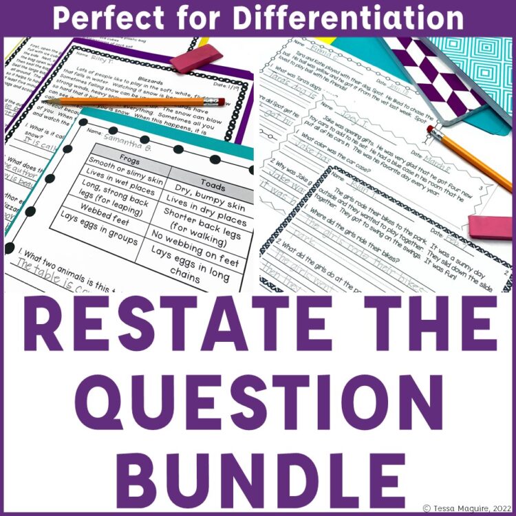 Restate the Question Practice Bundle of Resources for 1st, 2nd, and 3rd grades