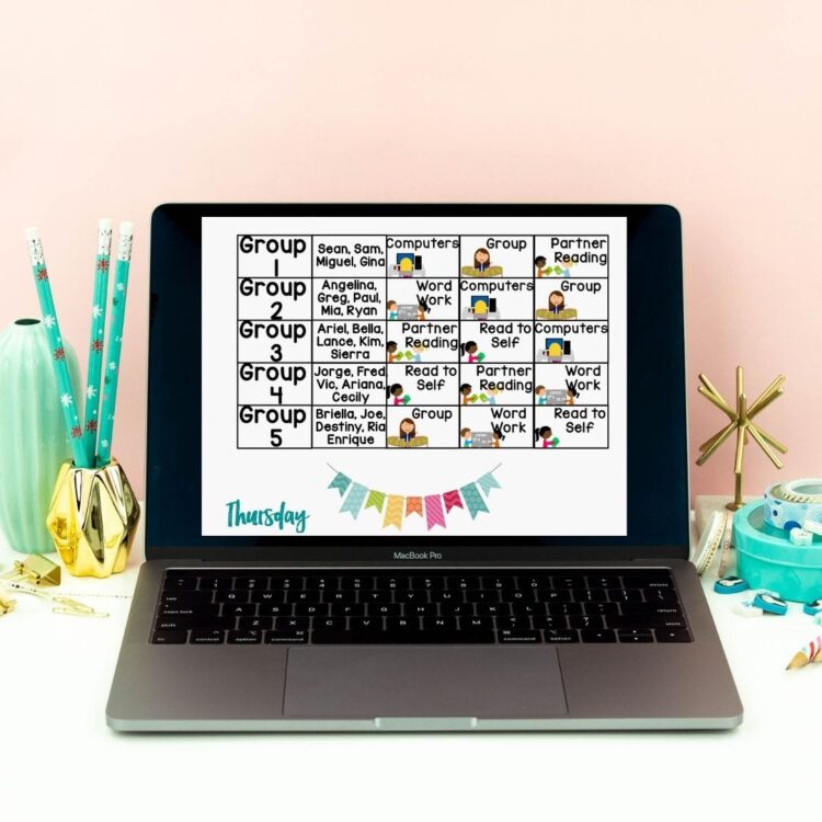 Small Groups rotation chart on classroom laptop