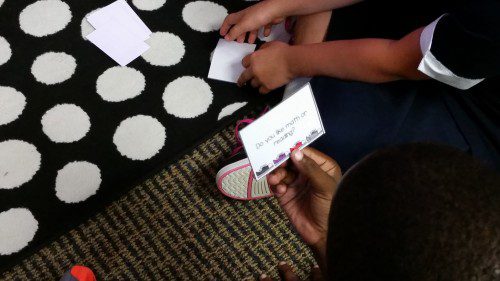 Morning Meeting question cards to practice restating the question