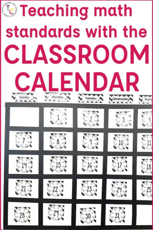 Image that says teaching math standards with the classroom calendar