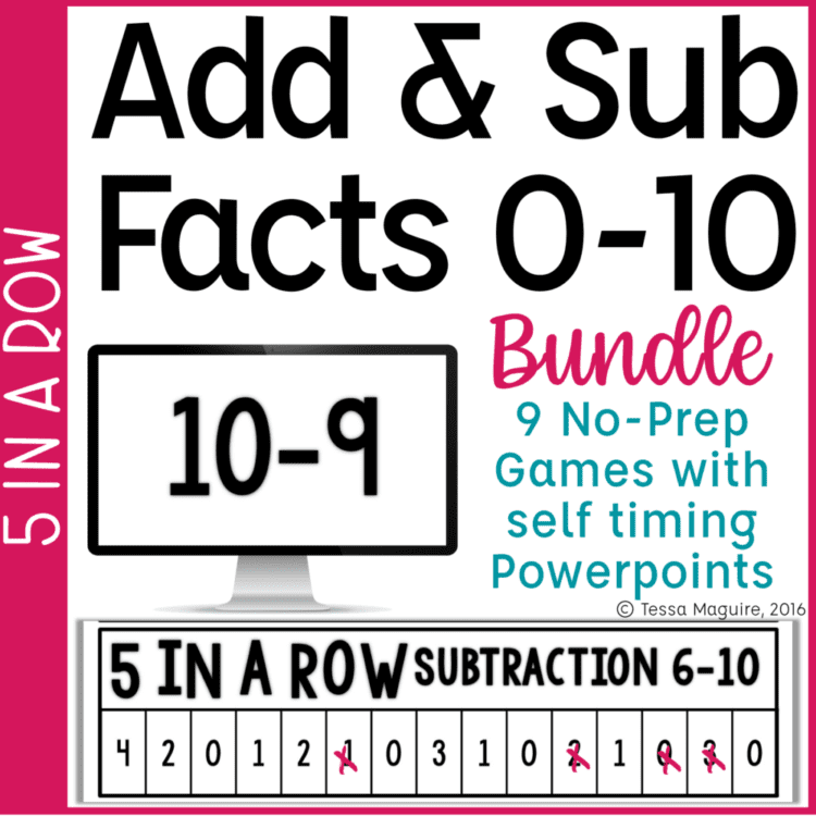 Addition & Subtraction Fact Fluency game 5 in a Row