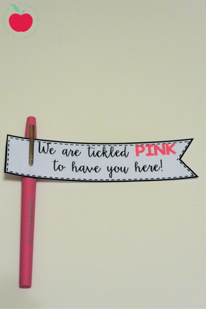 Pink Flair Pen with welcome gift tag