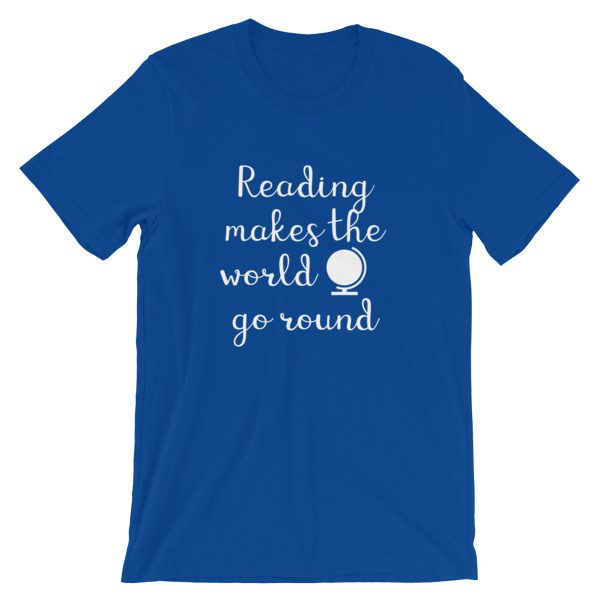 Reading makes the world go round tee royal blue