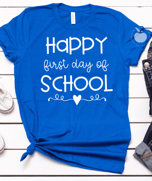 Happy first day of school teach in royal blue