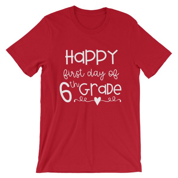 Red First Day of 6th Grade teacher tee