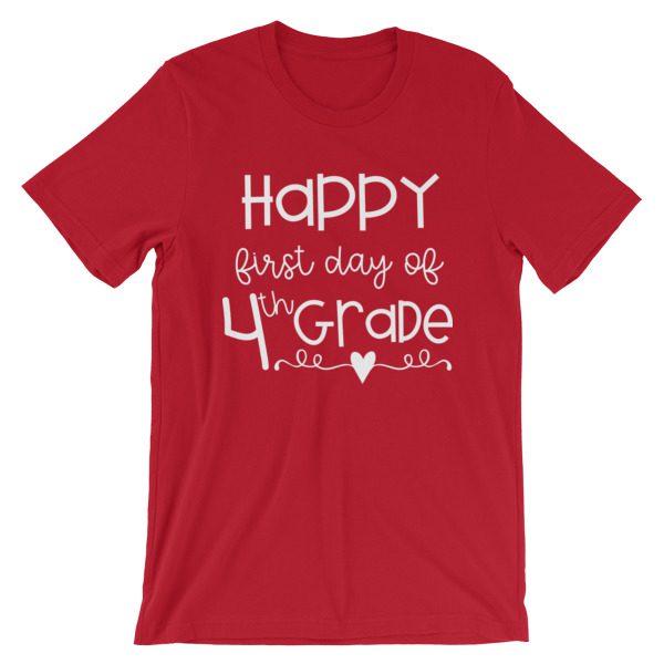 Red First Day of 4th Grade teacher tee