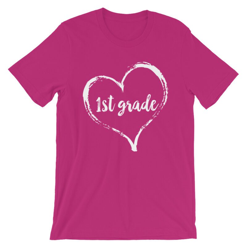Love 1st Grade tee- Berry pink with white