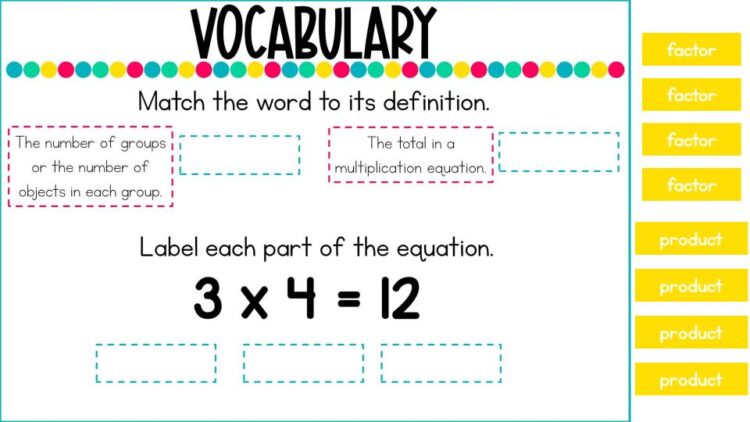 Introduction to Multiplication Digital Lesson- Vocabulary product and factor
