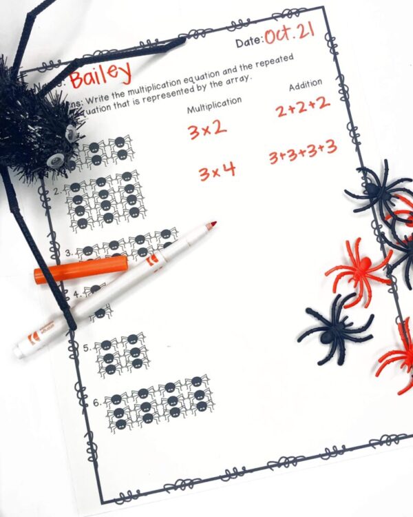Spider Math Arrays printable