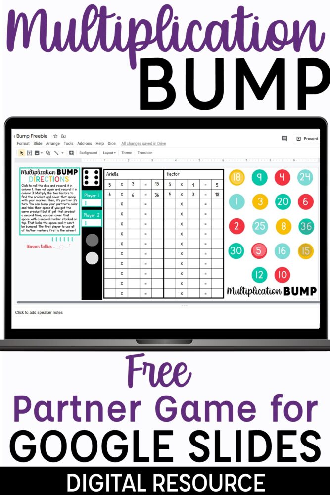Multiplication Bump Free Partner Game for Google Slides