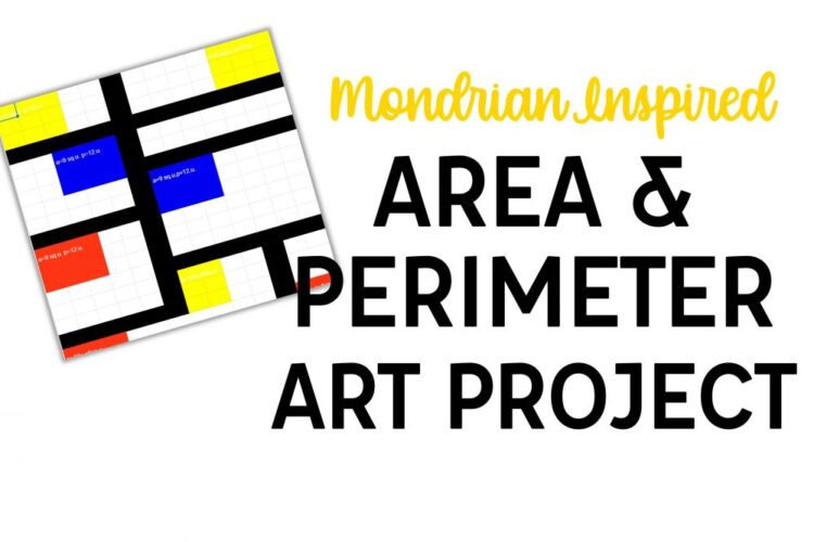 Mondrian art image and "Mondrian Inspired Area and Perimeter Art Project" text