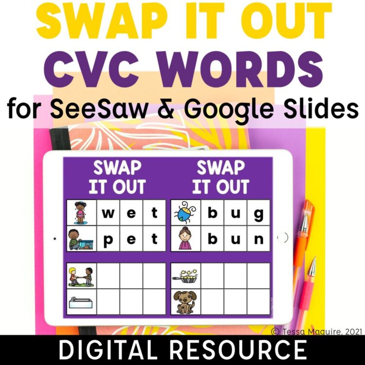 Swap it Out CVC Words for SeeSaw & Google Slides and activity on ipad