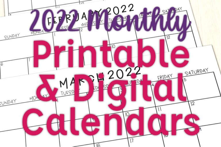 2022 Monthly Printable & Digital Editable Calendars