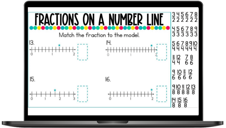 Fractions on a Number Line task cards on laptop