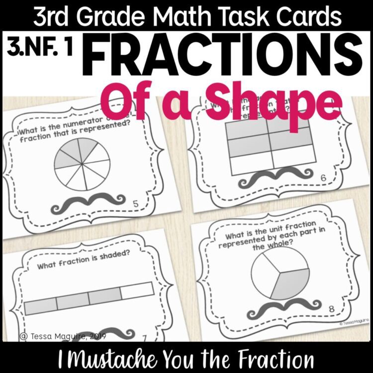 3.NF.1 3rd Grade Fractions of a Shape Task Cards