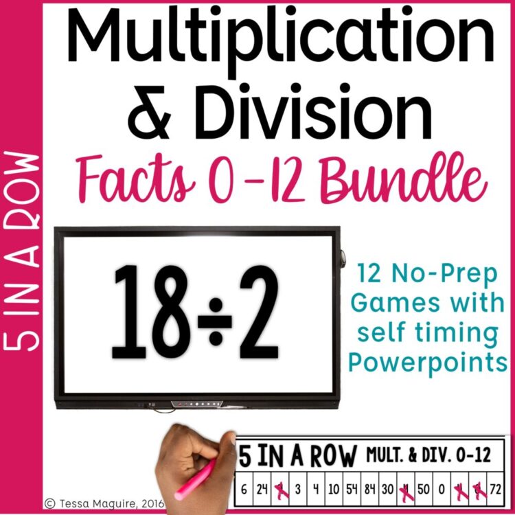 Multiplication & Division Facts 0-12 Bundle of 5 in a Row games