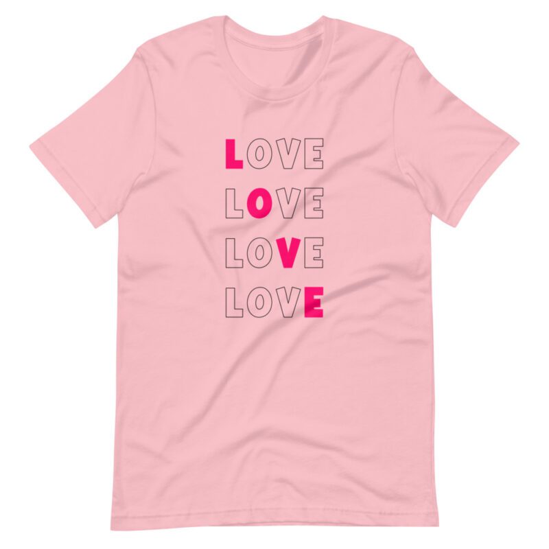 Love text on light pink tee