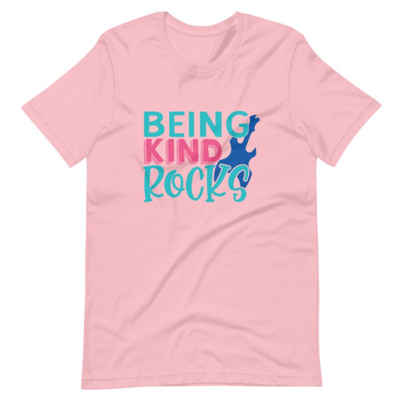 Being Kind Rocks text on pink t-shirt
