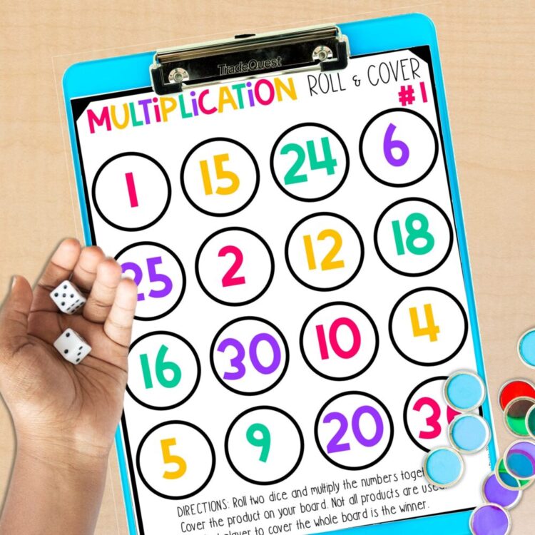 Multiplication game with dice Multiplication Roll & Cover