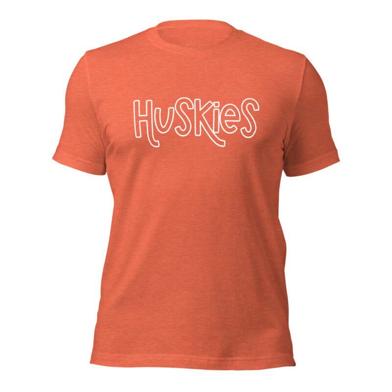 Heather Orange Huskies mascot t-shirt