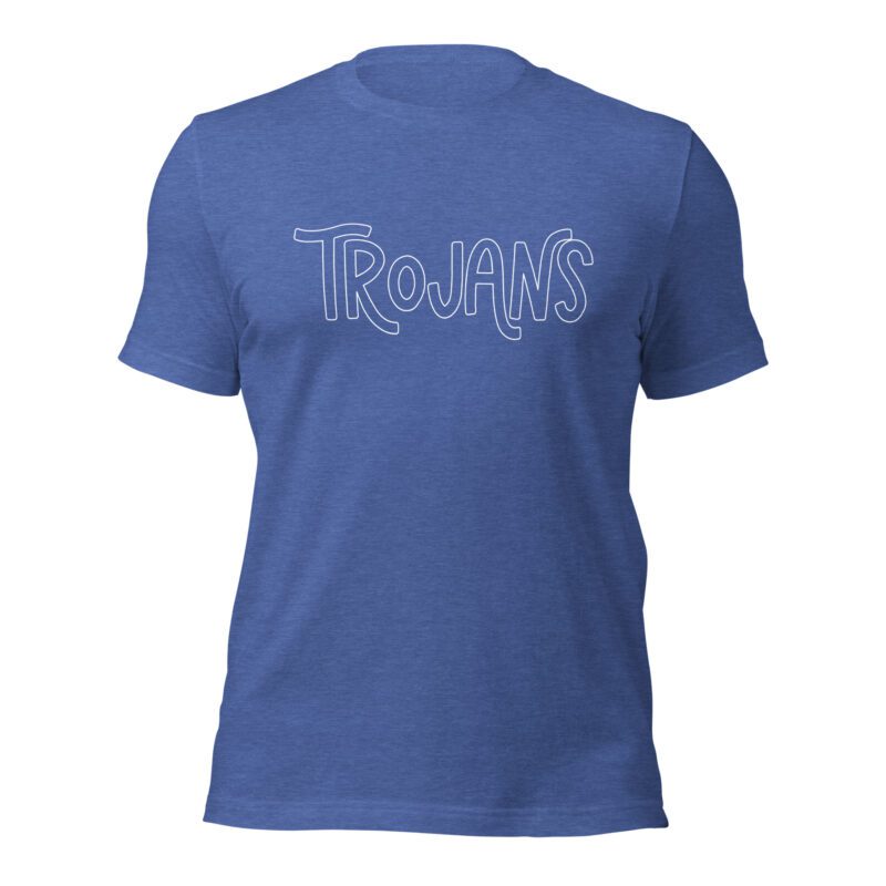 Heather blue trojans mascot t-shirt